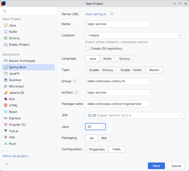 Intellij Spring Initializr